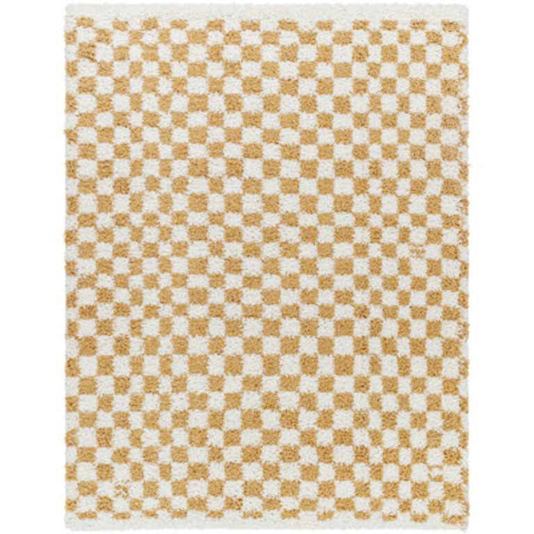 Cassarah Checkered Polyester Area Rug in Yellow/White