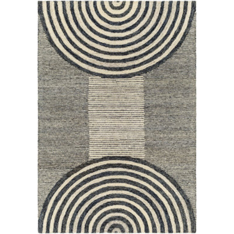 Uptown Rectangle Geometric Handmade Tufted Wool Area Rug in Beige/Gray/Black