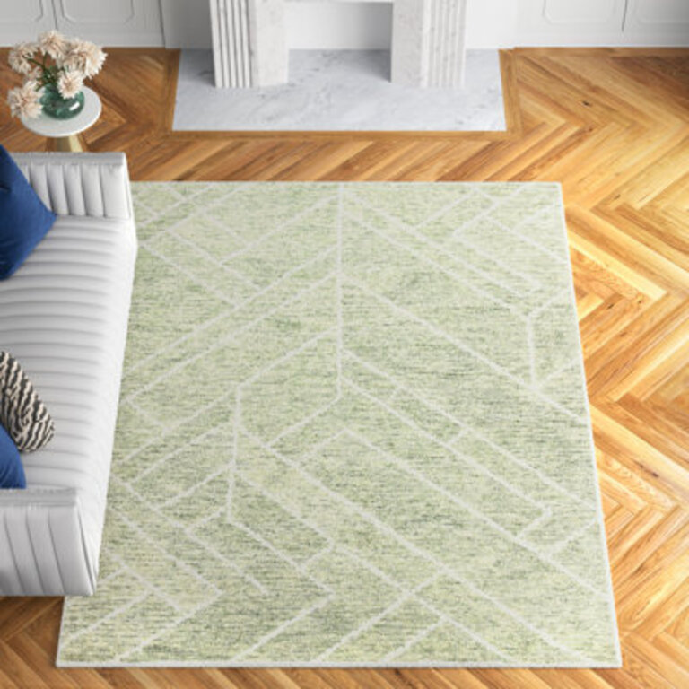 Nevaeh Geometric Handmade Tufted Wool Green Area Rug