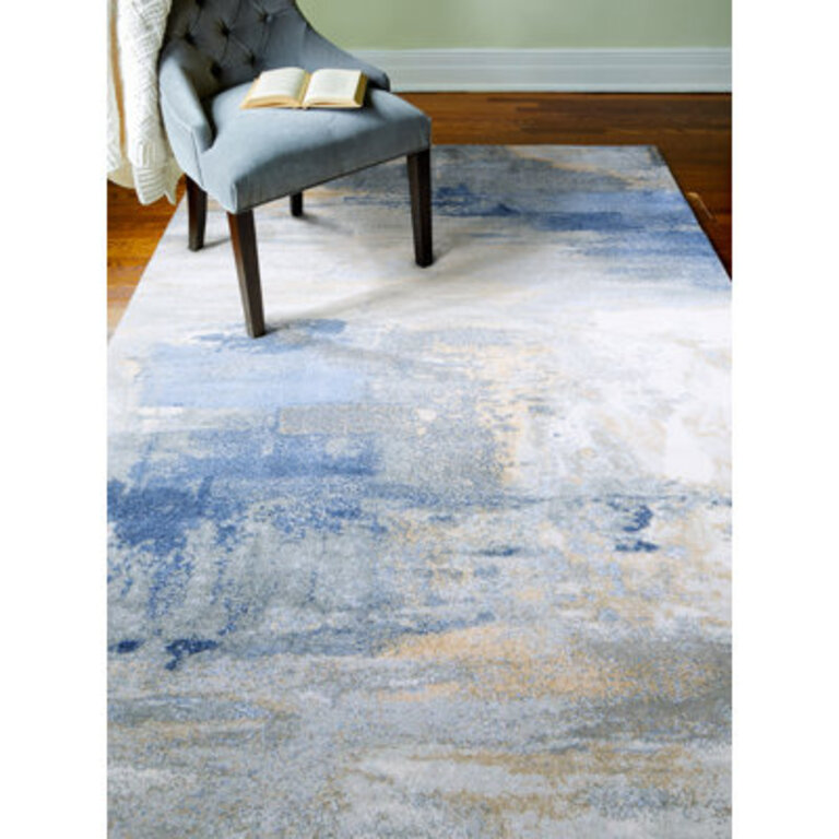 Ibrahim Abstract Machine Made Polypropylene Area Rug in Blue/Ivory/White