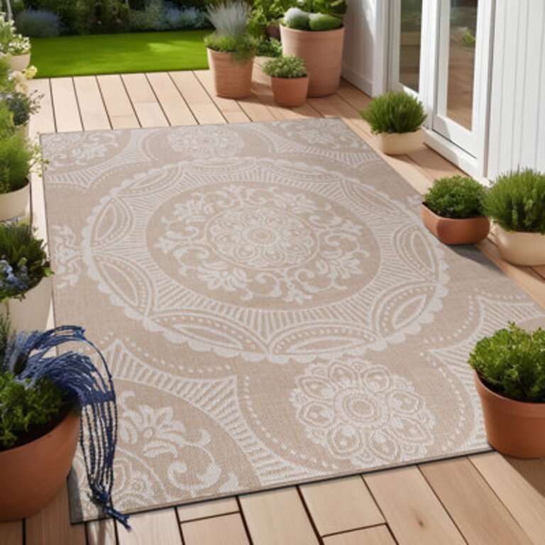 Waikiki Bunya Geometric Beige Indoor/Outdoor Area Rug