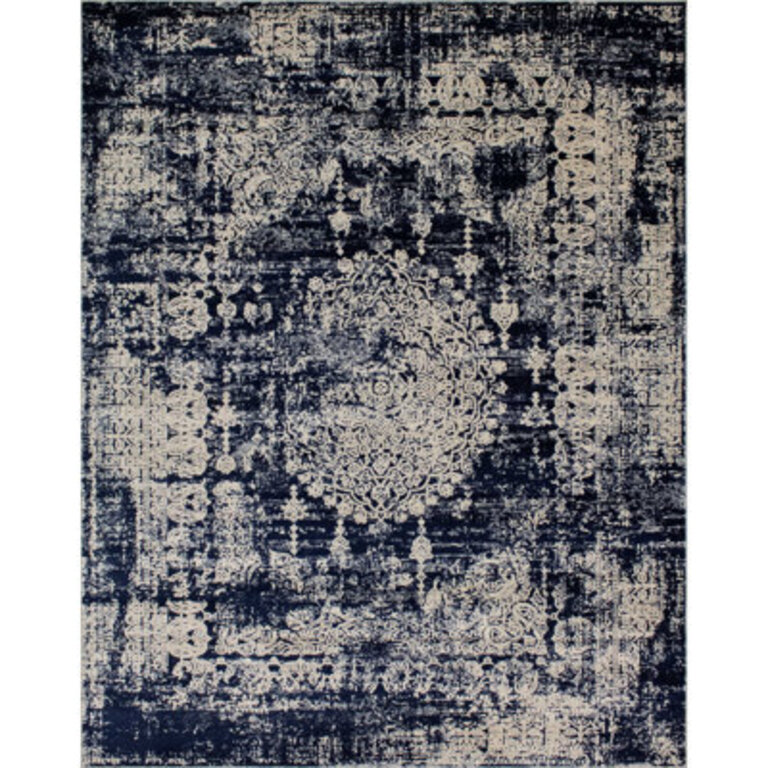 Matias Oriental Machine Made Power Loom Polypropylene Area Rug in Navy/Beige