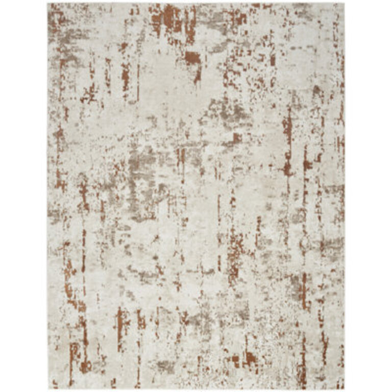 Bordas Abstract Modern Machine Woven Area Rug Area Rug in Ivory/Rust
