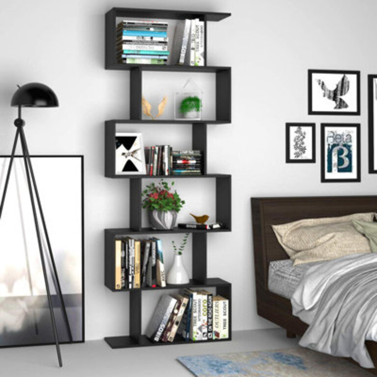 Hermoth 75'' H X 27.6'' W 6-Tier Geometric Bookcase