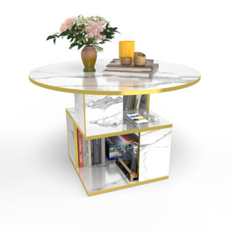 30" Wood Coffee Table With Storage, Small Round Cocktail Table
