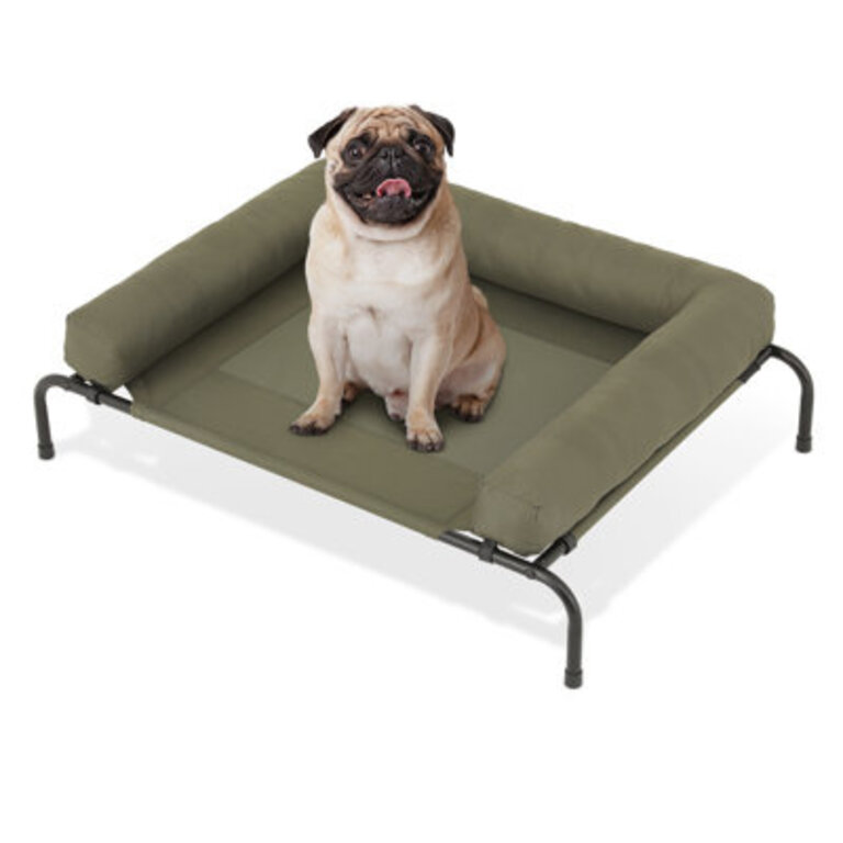 Cooling Elevated Dog Bed with Removable Pillow, Bolster Raised Dog Cot Bed with Mesh, Non-Slip Feet
