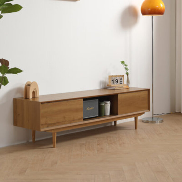 TV Stand with Cabinet,Adjustable Shelves