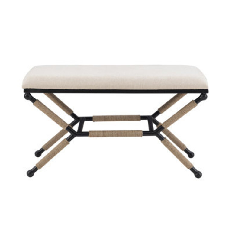 Pippa 36" Metal Upholstered Backless Campaign Bench with Rope Detail