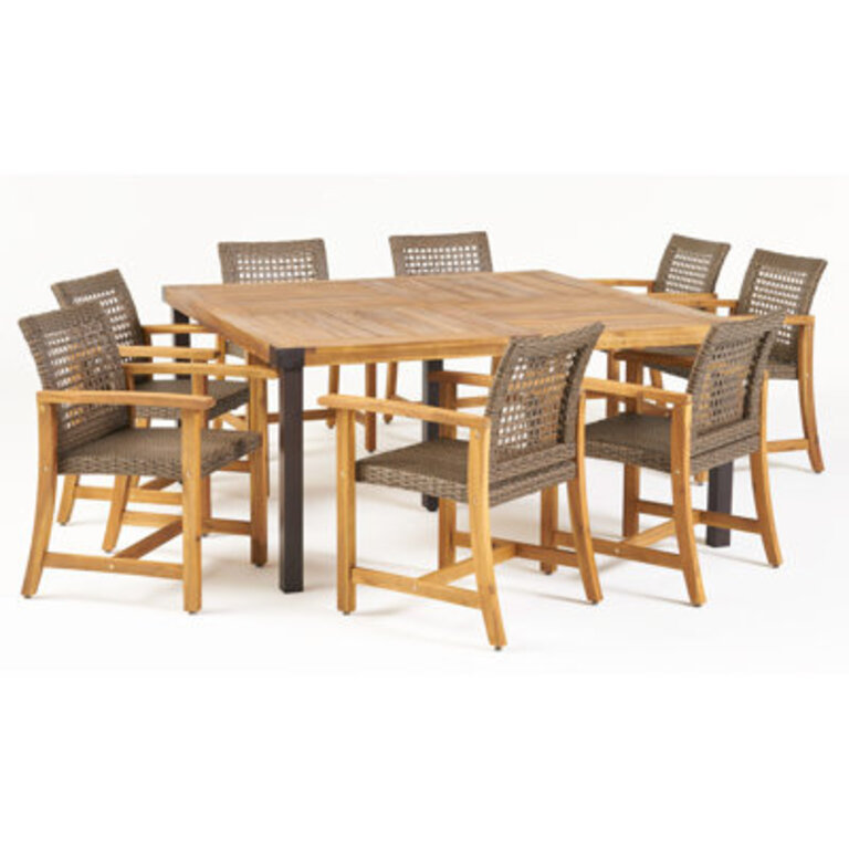 Batson 8 - Person Acacia Wicker Patio Dining Set with Square Table