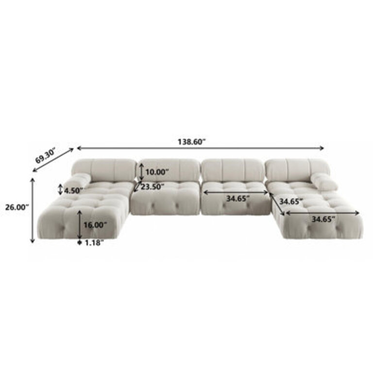 Cylar 138.6'' Wide Velvet Reversible Modular Sofa & Chaise with Ottoman