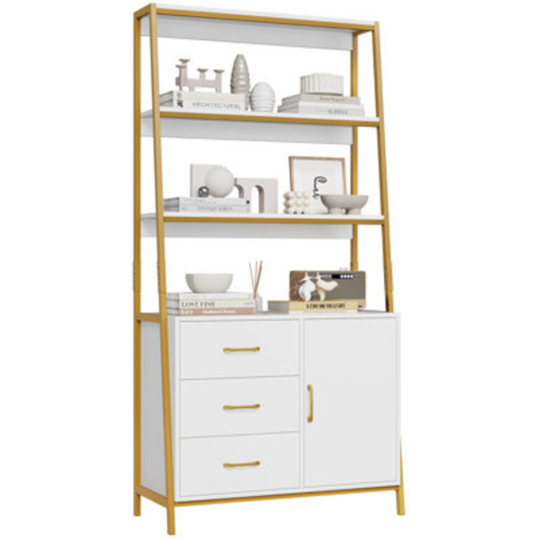 68.9"H Ladder Bookcase With 3 Drawers, 1 Cabinet With Adjustable Shelf