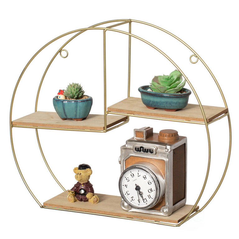 Mercer41 Elegant 3-tier Decorative Floating Geometric Arc Wall Shelf - Semi-circular Metal And Wood Wall-mounted Shelf For Entryway, Bathroom, Bedroom, And Living Room Decor, Gold Finish