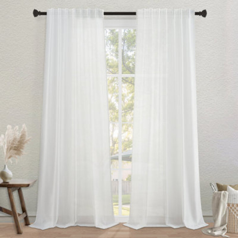Cotton Linen Blended Light Filtering Curtain,Back Tab Hooks  Drapes (Set of 2,With Hooks)