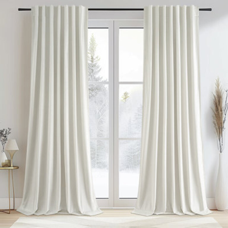 Velvet Blackout Curtains , Back Tab Hooks Drapes (Set of 2,With Hooks)