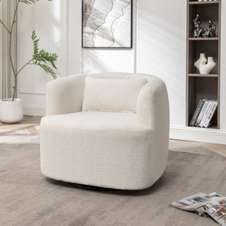 Jennaveve 29? Wide Boucle Upholstered Swivel Barrel Armchair with Pillow