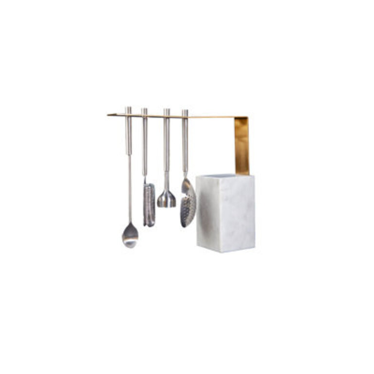 Avalo White Marble & Gold Hanging Bar Tools Set