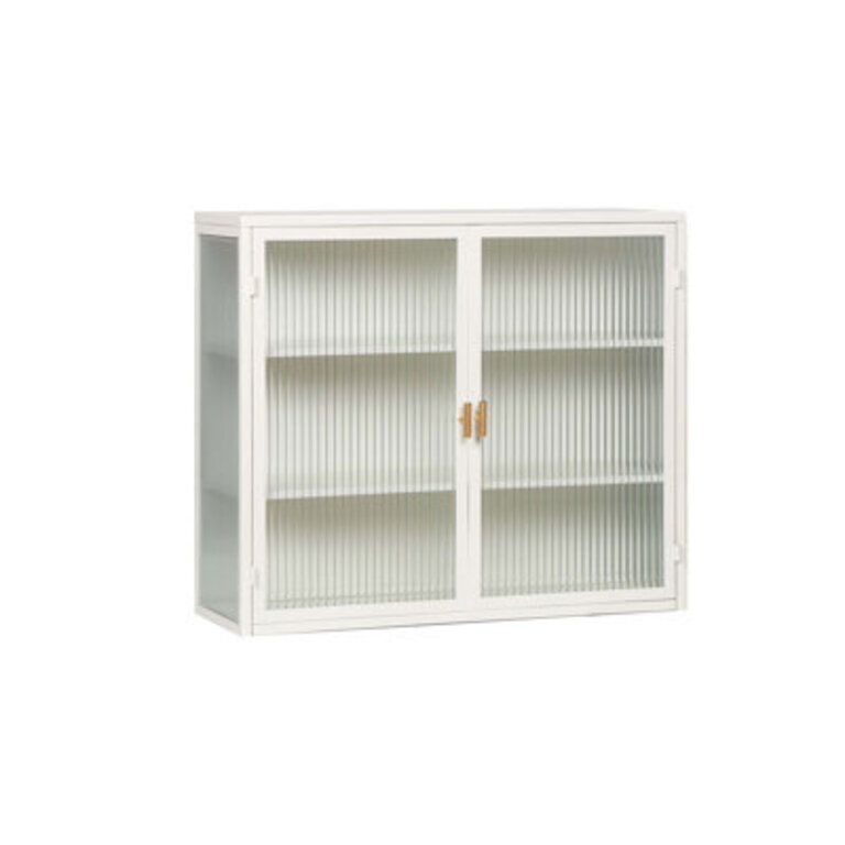 Modern Tempered Glass Two-door Wall Cabinet with Featuring Three-tier Storage, Detachable Shelves
