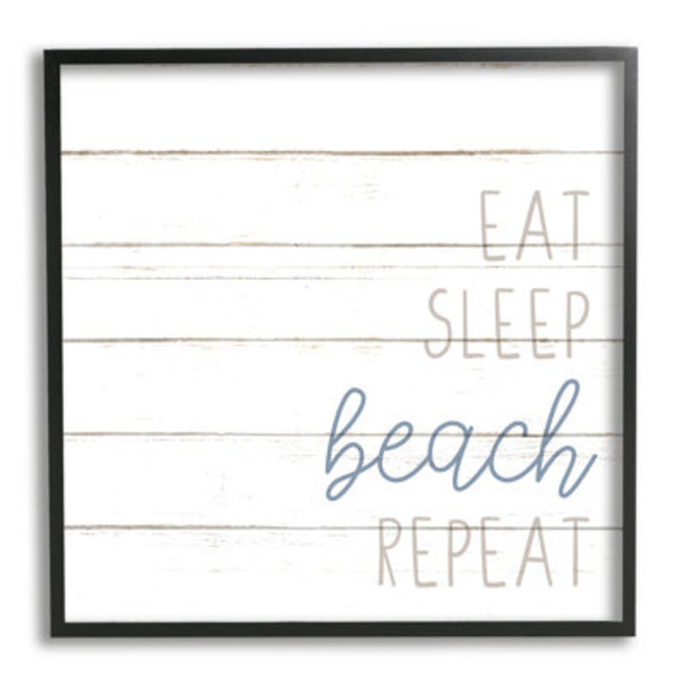 " Eat Sleep Beach Repeat Phrase White Planked Pattern "