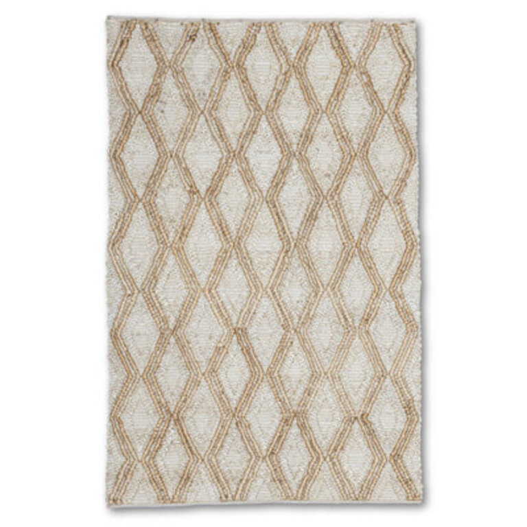 Lux Geometric Handmade Flatweave  Ivory & Brown High/Low Diamond Patterned Jute Area Rug By Tufty Home