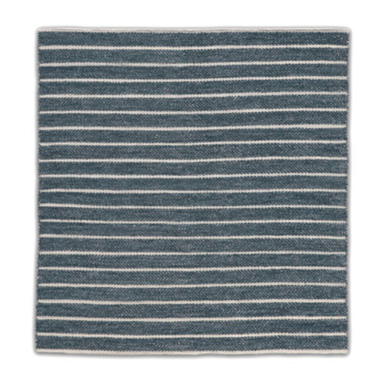 Coastal Directional Striped Flatweave Teal & White Wool Area Rug By Tufty Home