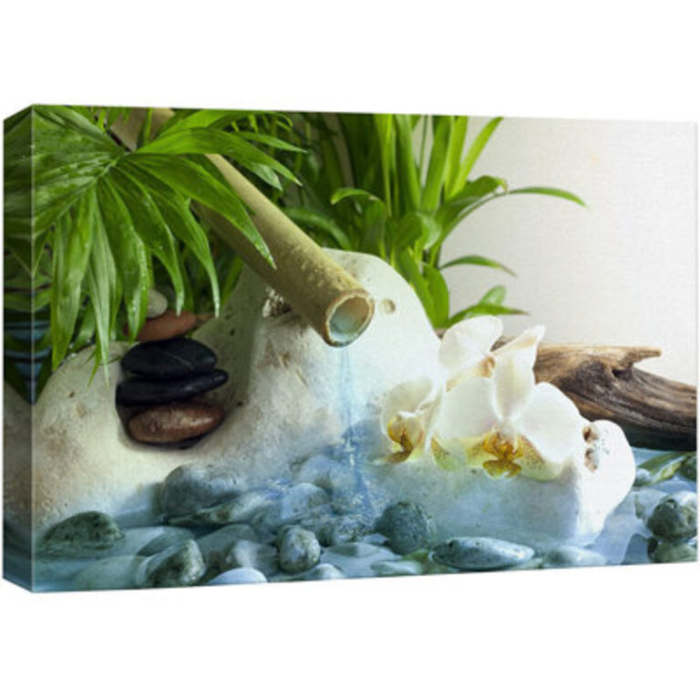 Zen Stones " Palm Orchids And Zen Stones With Falling Water "