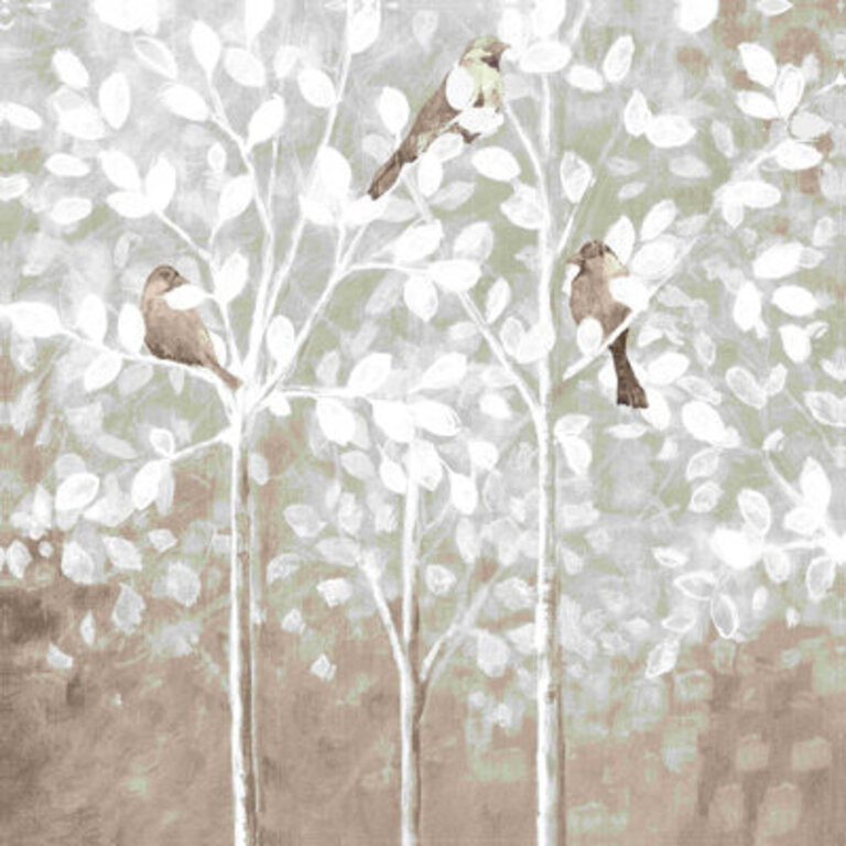 " Greige Birds In Trees " Painting Print