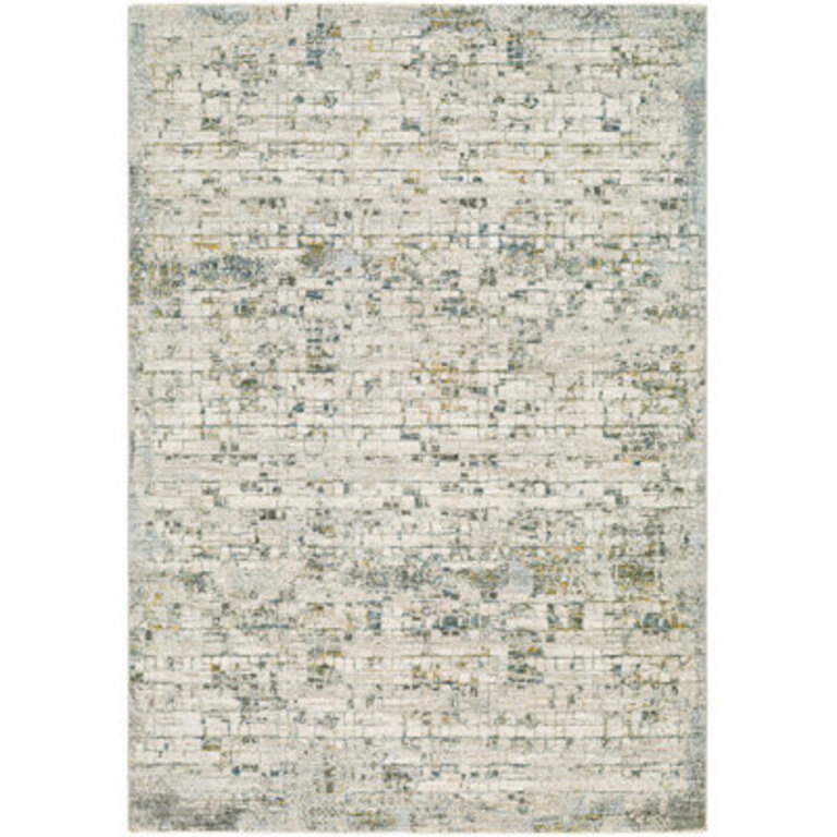 Abstract Machine Made Power Loomed Polyester Area Rug in Teal/Olive/Beige