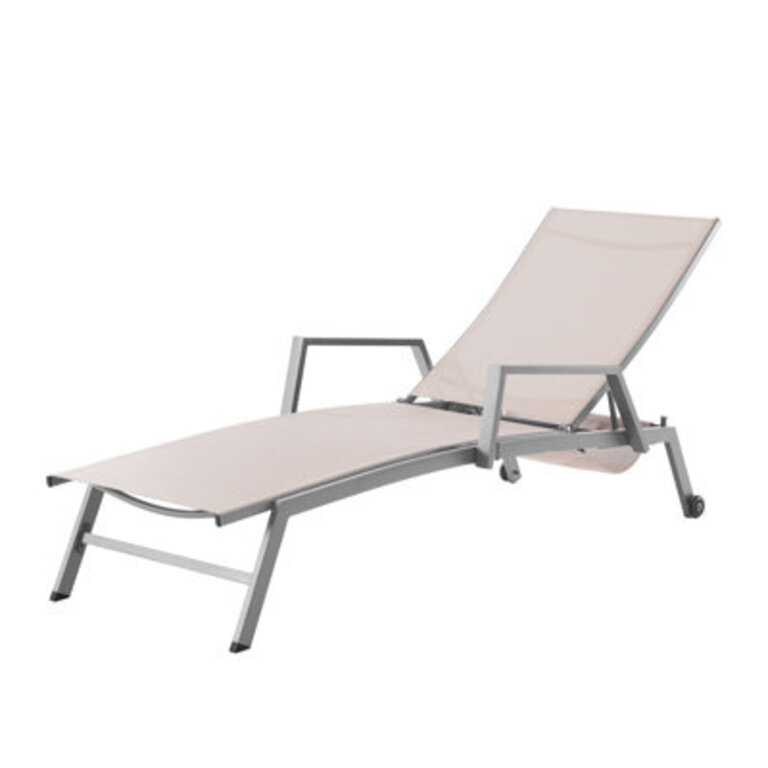 Cand 775 Long Metal  Reclining Single Chaise Lounge with PVC-coated polyester Sling Seat and Armrests  Wheels