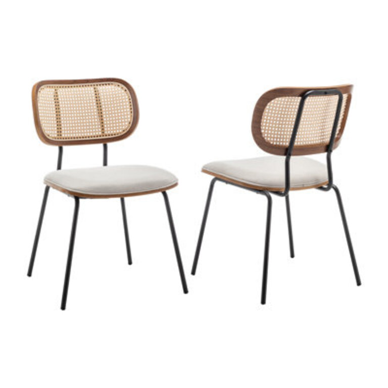Sirine Linen Modern Side Chair with Rattan Back