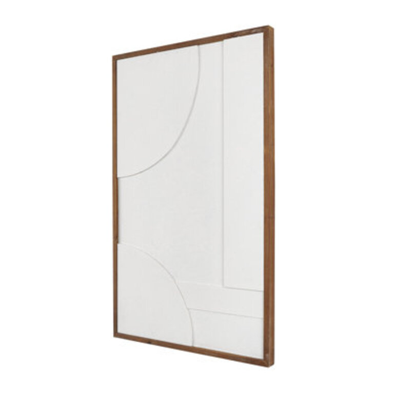 Wood Textured Dimensional Shape Geometric Home Wall Decor with Brown Wooden Frame