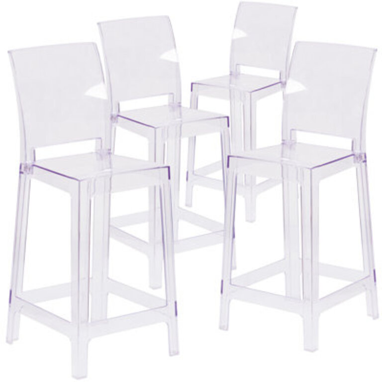 Imca Counter Stool with Square Back in Transparent Crystal - Wedding Chairs