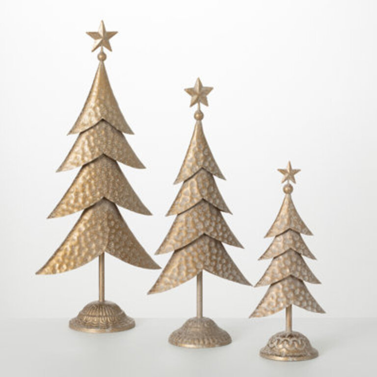 1325H 1825H And 22H Gold Metal Tree Figurine Trio Christmas Decor Gold