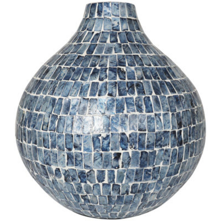 Mother of Pearl Shell Handmade Mosaic Inspired Decorative Blue Vase