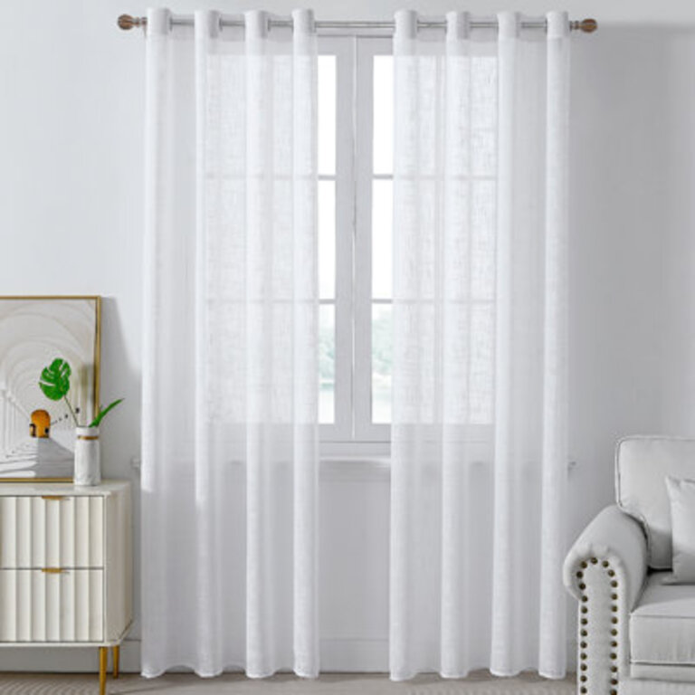 Carthamus Polyester Linen like Textured Gromments Curtain Pair