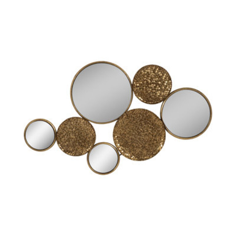 Modern Metal Wall Mirror with Overlapping Circular Design Textured Iron and Glass Decorative Accent