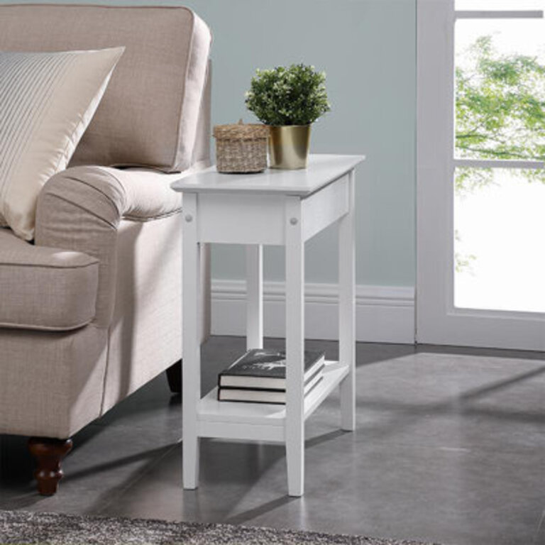 Galnares Compact Narrow End Table with Hidden Storage  Small Side Table Wood Nightstand Accent Table