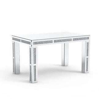Douty Lamatan Mirrored Dining Table Glass Top with 4 Legs Crushed Diamond Inlay