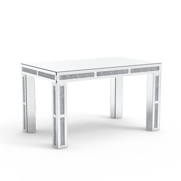 Douty Lamatan Mirrored Dining Table Glass Top with 4 Legs Crushed Diamond Inlay