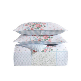 Laura Ashley Hope Patchwork Blue Cotton Reversible Comforter Set
