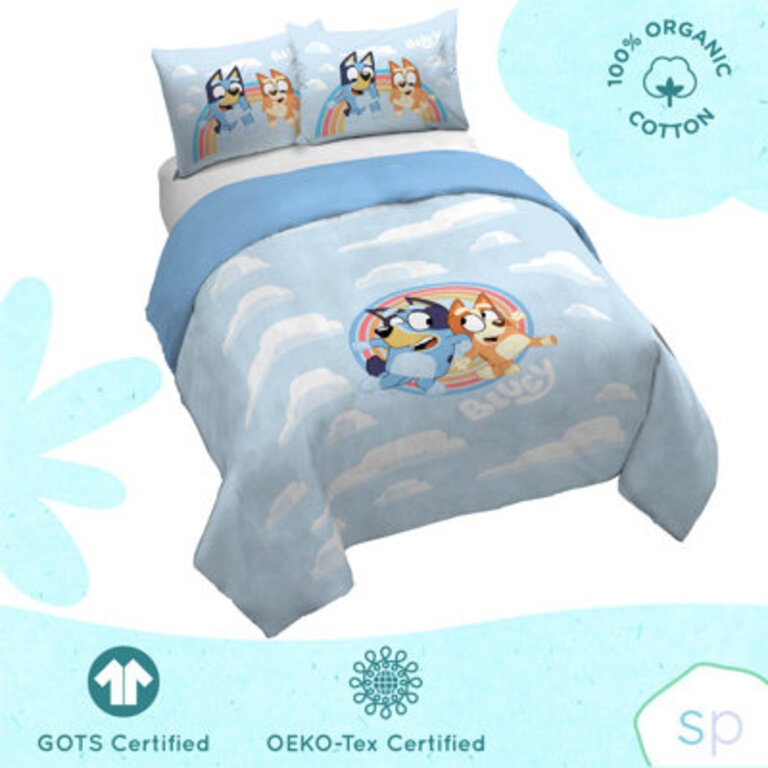 Saturday Park Bluey Rainbow 100 Organic Cotton Duvet Cover  Sham Set