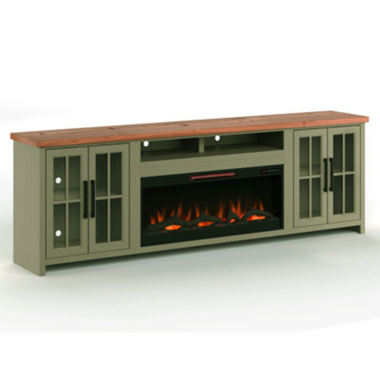 Brixham 97 inch Solid Wood Fireplace TV Stand Console for TVs up to 100 inches Two-Tone Finish