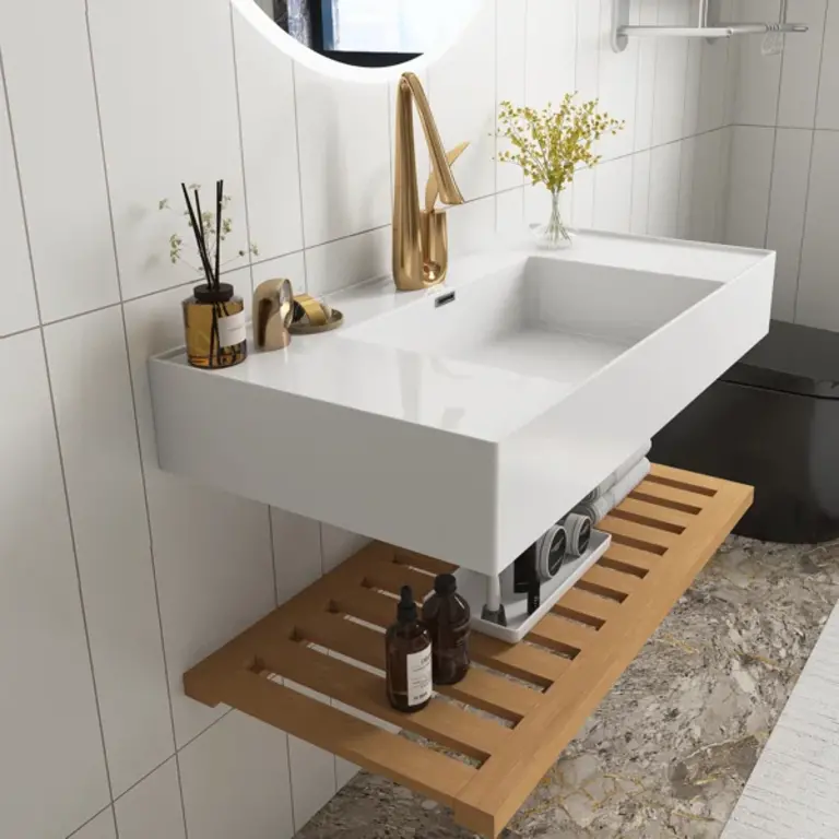 36Bathroom Vanity with Vessel SinkWall-Mounted Floating White Rectangular Integrated Basin