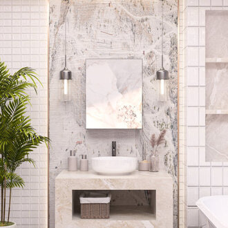 Rectangle Frameless Aluminum Full Mirrored Tempered Glass Medicine Cabinet SurfaceRecessed Mount with 2 Shelves