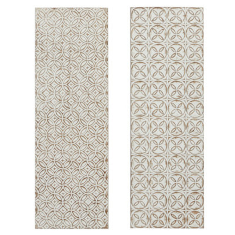 White Wood Intricately Carved Geometric Wall Decor Set of 2 16W 48H