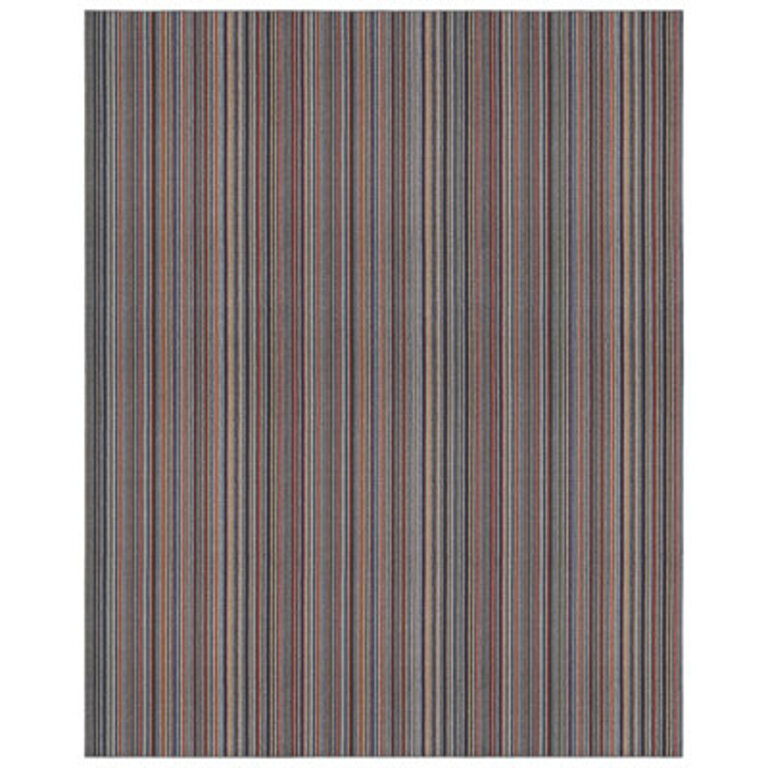 Striped Machine Made Tufted Rectangle 12 x 15 Polypropylene Area Rug in Light BlueGrayRed
