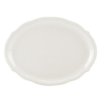 French Perle Bead White Bead Oval Platter