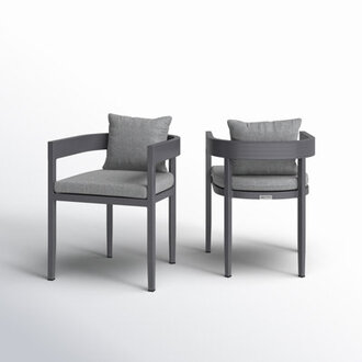 Ceion Modern Outdoor Patio Dining Chairs with Arms in Aluminum with Gray Fabric Cushions