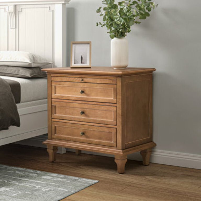 Arthelia Traditional 3-Drawers Nightstand with Built-in Charging Station and Pull-out Shelf