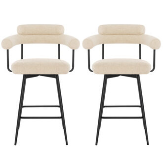 Kiylan Swivel Upholstered 267 SherpaLinen Counter Stool with Curved Wing Back and Metal Frame