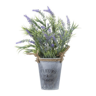 1445 Faux English Lavender Plant in Metal Pot